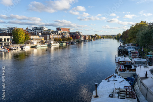 Kingston Upon Thames quayside with people enjoying the late afternoon sun photo