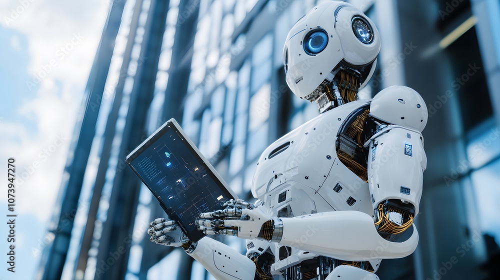 Fototapeta premium Futuristic robots used in building maintenance