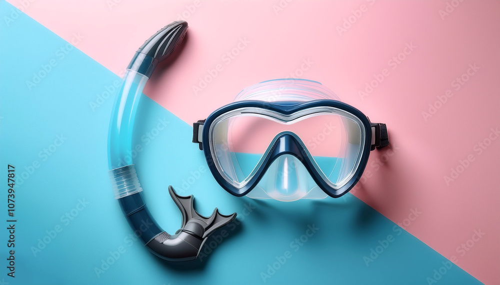 snorkel gear, isolated on a soft blue and Pink Pastel snorkel gear, isolated on a soft blue and Pink Pastel