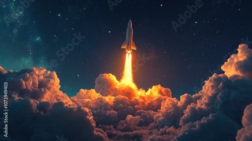 Spacecraft Launch into the Night Sky