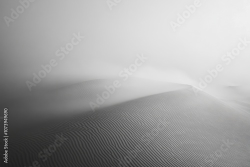 Fototapeta Naklejka Na Ścianę i Meble -  Desert Landscape with Fog: Sand dunes partially covered in morning fog