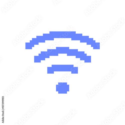 Pixelated Wi-Fi signal icon in blue. Retro pixel art of a wireless internet symbol with a simple design.