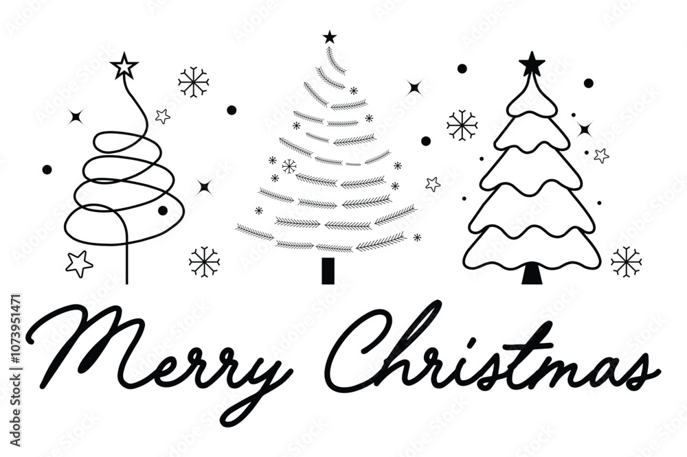 Merry Christmas Hand Drawn Tree Typography T-Shirt Design Merry Christmas Hand Drawn Tree Typography T-Shirt Design