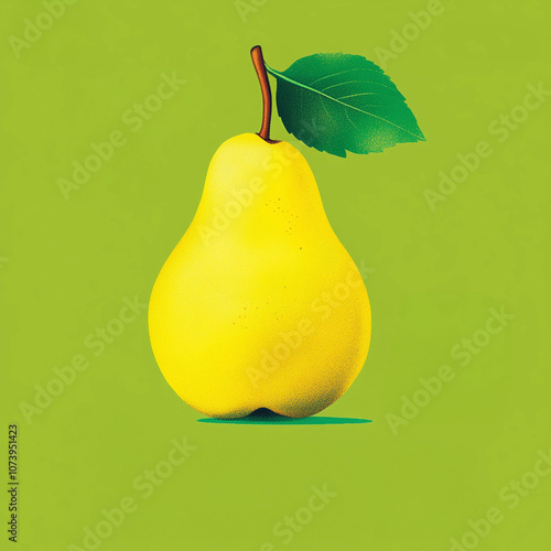 Bright yellow pear with green leaves against a vivid yellow background showcasing natural freshness and simplicity in design. Generative AI