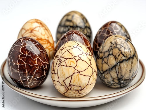 Wallpaper Mural A plate of marble-patterned eggs showcasing intricate natural colors and textures. Torontodigital.ca