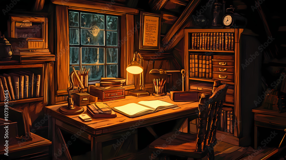 a cinematic capture of a rustic desk with simple stationery and warm lighting, evoking a nostalgic workspace. Rustic. Illustration a cinematic capture of a rustic desk with simple stationery and warm lighting, evoking a nostalgic workspace. Rustic. Illustration