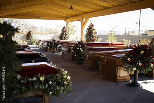 military caskets at cemetery photo