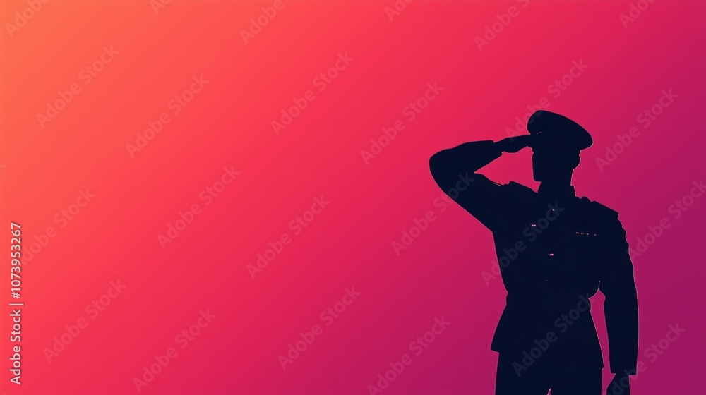 Silhouette of a soldier saluting against a gradient background representing respect, military service, and patriotism. Silhouette of a soldier saluting against a gradient background representing respect, military service, and patriotism.