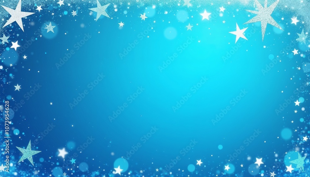 Sparkling stars on a bright blue background, festive mood, elegant design, copy space Sparkling stars on a bright blue background, festive mood, elegant design, copy space