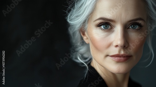 Elegant Portrait of a Beautiful Mature Woman with Silver Hair