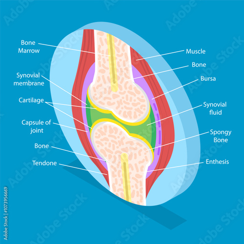 3D Isometric Flat Vector Illustration of Anatomy Of Joints, Structure And Function