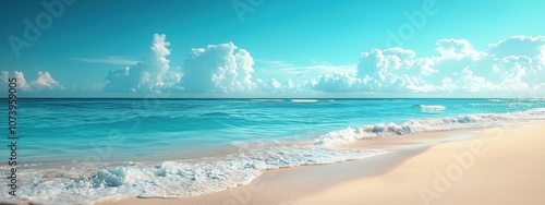 Serene Tropical Beach with Turquoise Waters and White Sand Under Clear Blue Sky