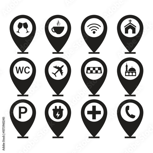 Set Of Map Pin Icon Vector Design.
