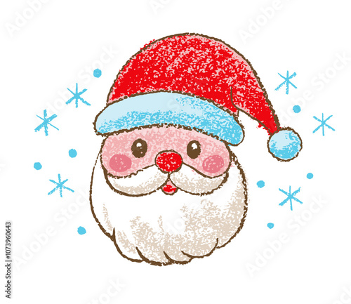 Santa Claus, Christmas doodle crayon pastel drawing. Hand drawn Santa Claus in red hat, child vector. Pencil cute sketch, Christmas Noel isolated winter painting. Cartoon pen childish simple art