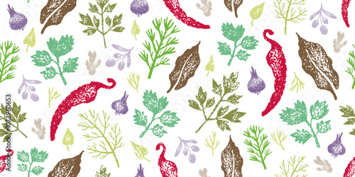 Spice pepper pattern. Food seasoning and herb sketch. Indian cook background. Crayon kitchen ingredient vector texture. Seamless hand drawn chalk doodle pattern. Spice pepper seasoning background