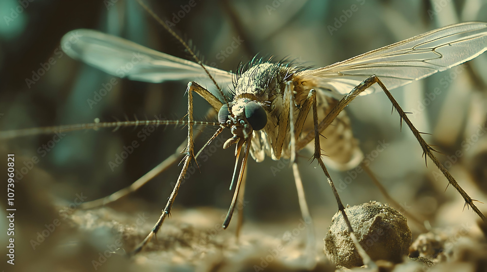 Macro photography of a mosquito in a natural setting, showcasing intricate details of its wings and legs Macro photography of a mosquito in a natural setting, showcasing intricate details of its wings and legs