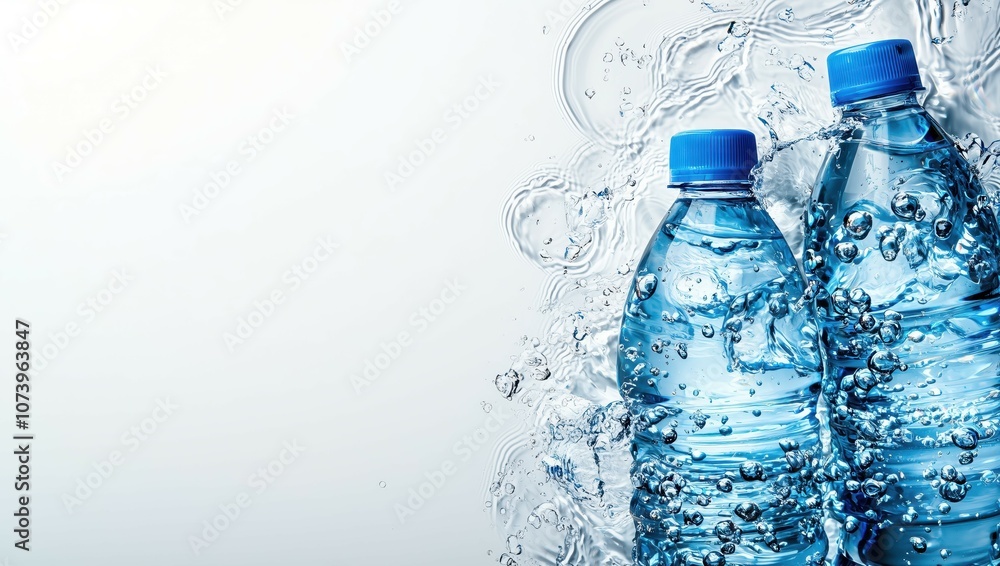 Crystal Clear Bottled Water Surrounded by Refreshing Droplets on World Water Day Crystal Clear Bottled Water Surrounded by Refreshing Droplets on World Water Day