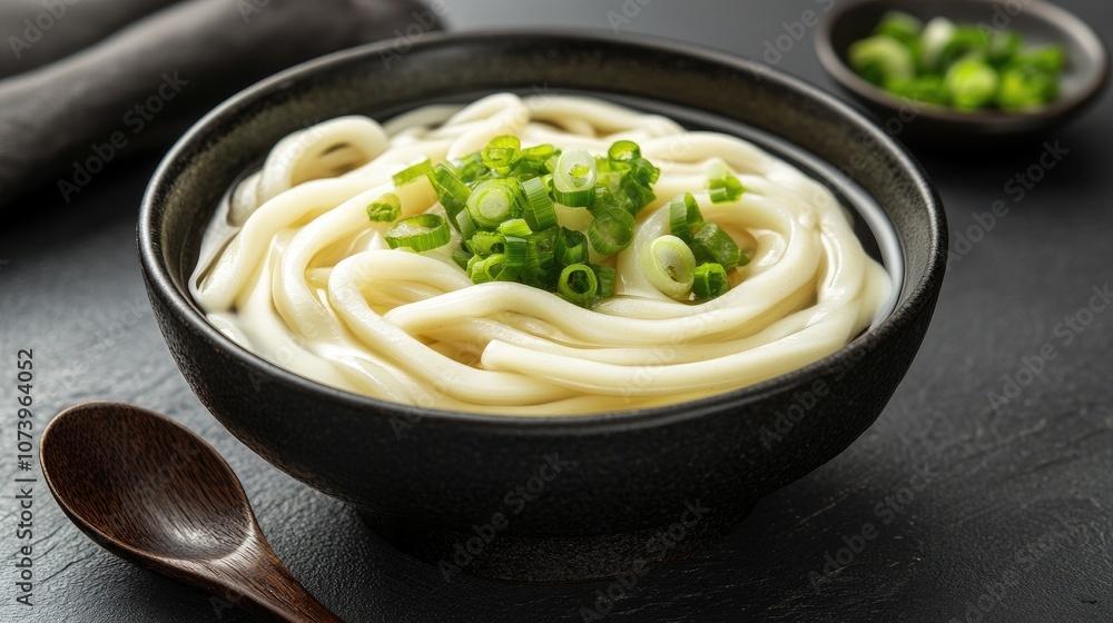 Noodles in Bowl with Fresh Green Onions Noodles in Bowl with Fresh Green Onions
