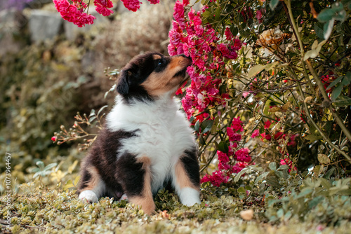 Collie mit Blumen photo