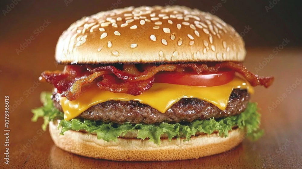 Gourmet Hamburger with Bacon and Melted Cheese