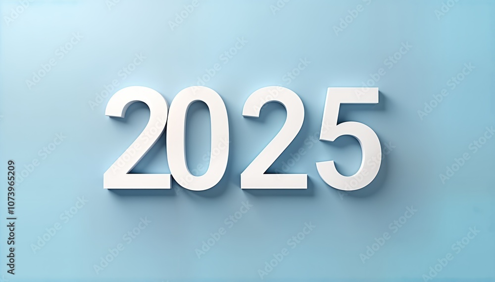 White 3D 2025 digits on a blue background. Minimalist New Year greeting card. Perfect for holiday card, banner, or social media post. Happy New Year. White 3D 2025 digits on a blue background. Minimalist New Year greeting card. Perfect for holiday card, banner, or social media post. Happy New Year.
