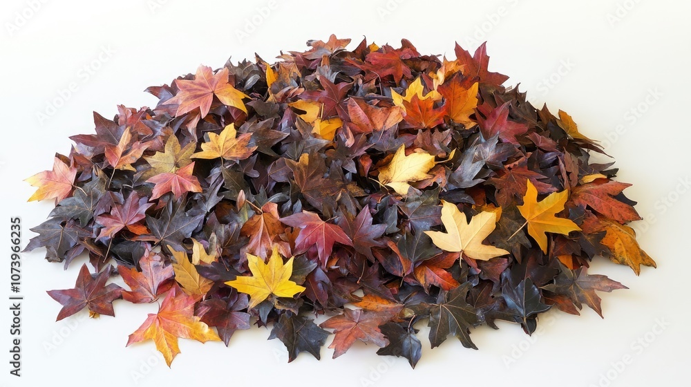 Colorful Fall Leaves Pile on White Background Colorful Fall Leaves Pile on White Background