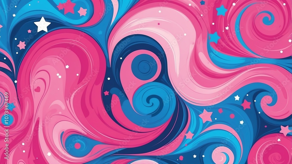Cute pink and blue swirls with stars background Cute pink and blue swirls with stars background