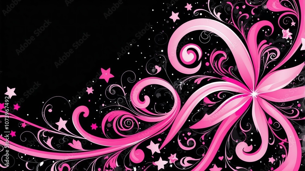 Cute pink and black swirls with stars background Cute pink and black swirls with stars background