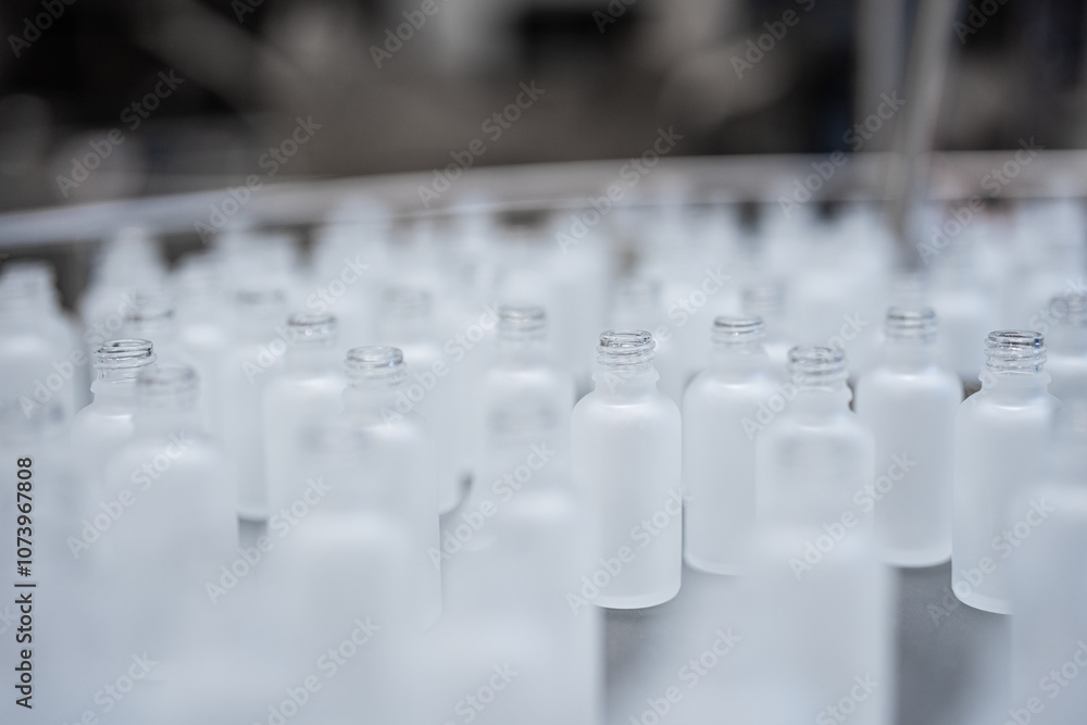 cosmetics production - glass vials on the production line