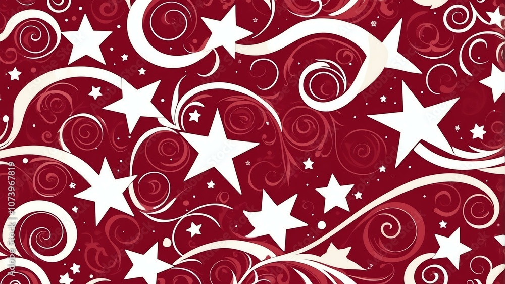 Cute crimson and ivory swirls with stars background Cute crimson and ivory swirls with stars background
