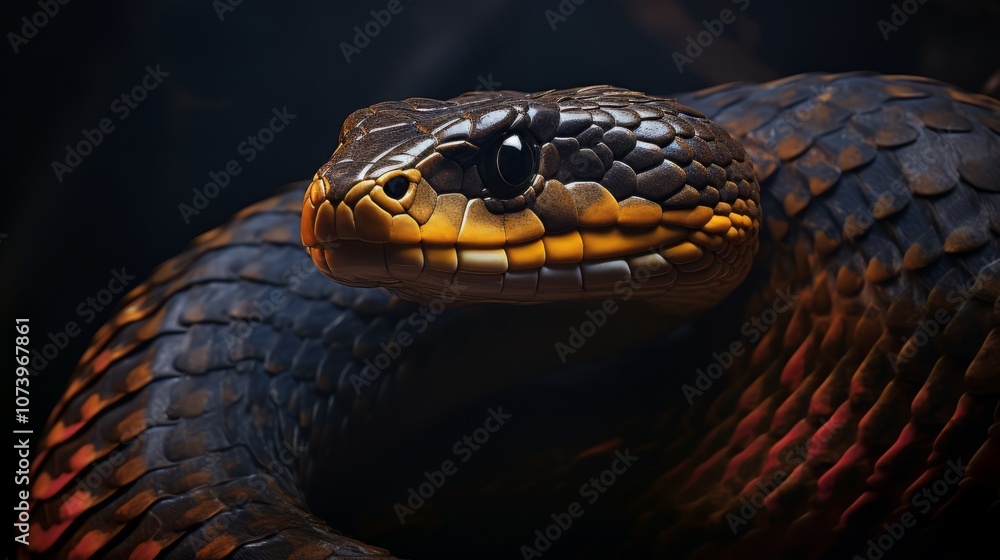 Fototapeta premium Close-up of a Snake on a Black Background. Generative AI.