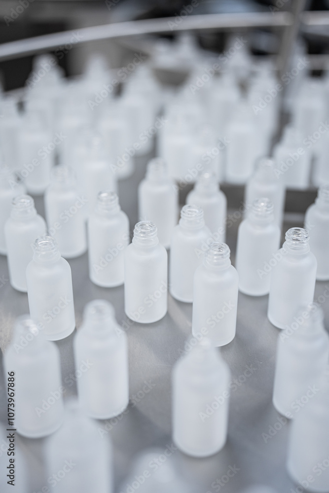 cosmetics production - glass vials on the production line cosmetics production - glass vials on the production line