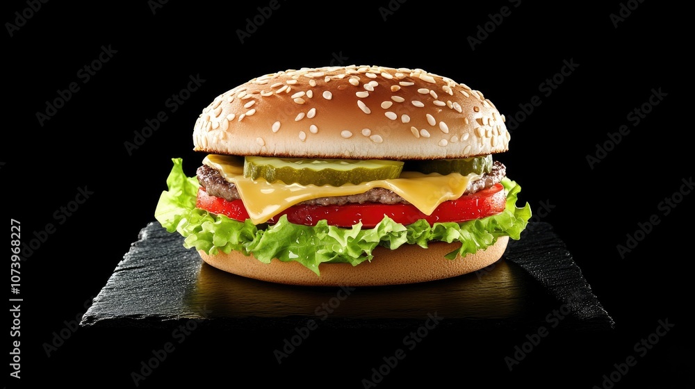 Vibrant Hamburger with Fresh Vegetables and Cheese Vibrant Hamburger with Fresh Vegetables and Cheese