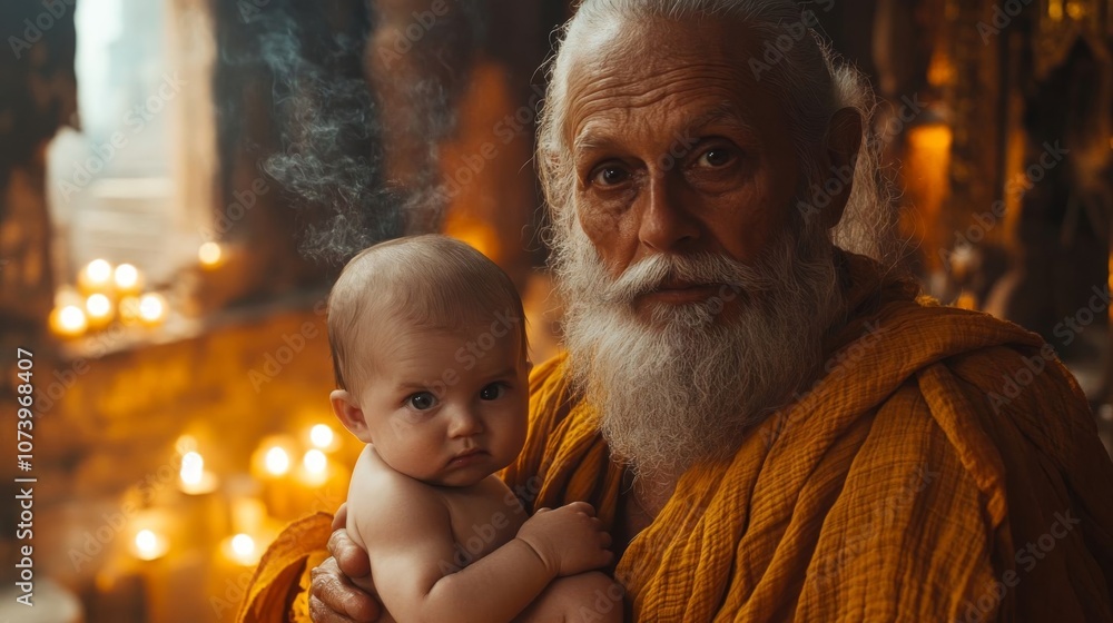 A sage holding an infant.