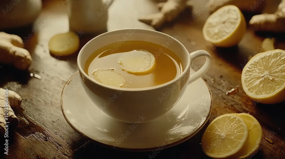 High Angle View of Teacup with Lemon Slices High Angle View of Teacup with Lemon Slices