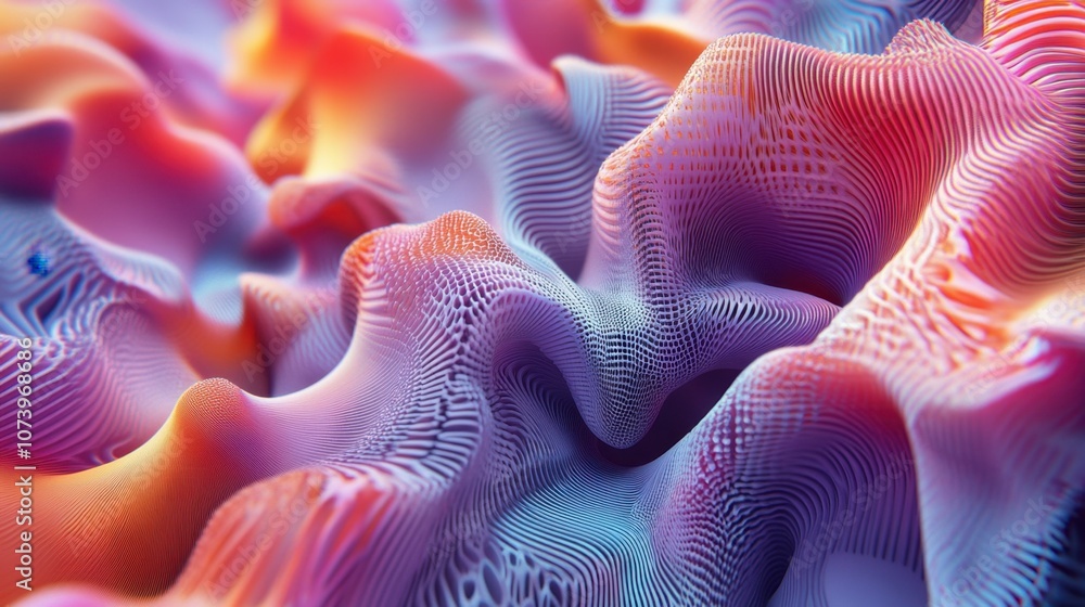 Abstract 3D render of wavy organic shapes in vibrant purple, pink, and orange tones Abstract 3D render of wavy organic shapes in vibrant purple, pink, and orange tones
