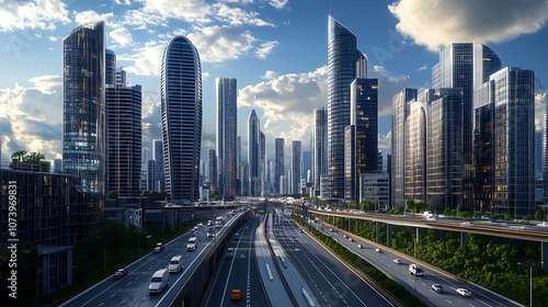 Dynamic Dubai Skyline and Highways with Vibrant Traffic Lights Image