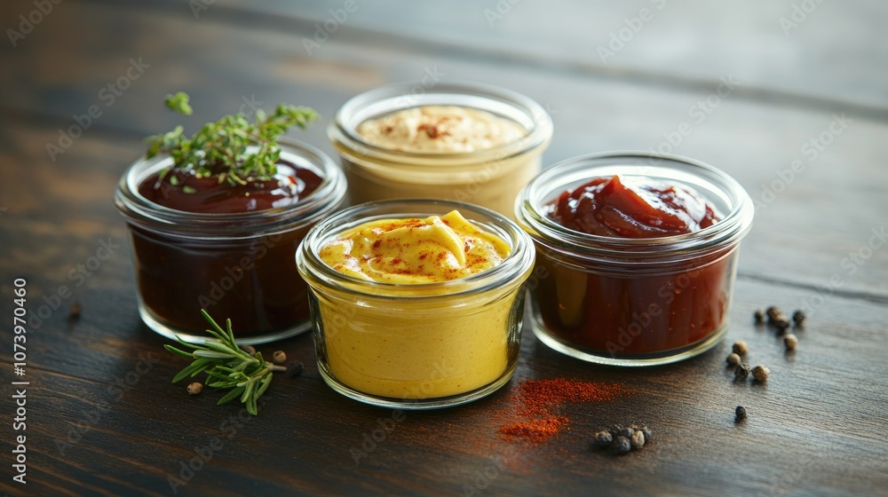 Rustic Display of Assorted Condiments in Jars Rustic Display of Assorted Condiments in Jars