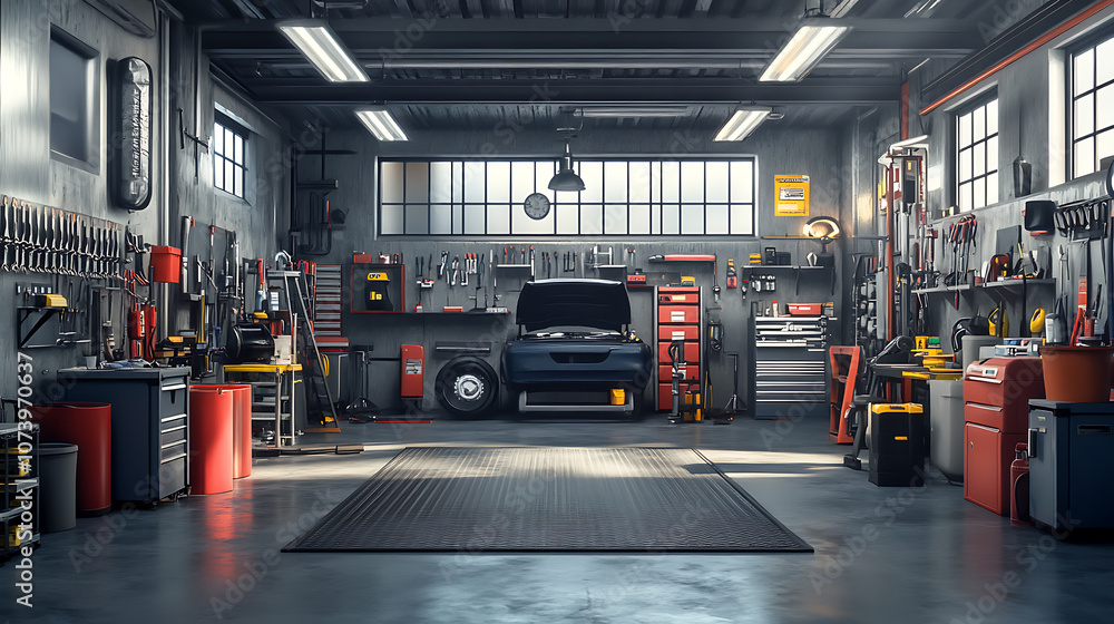 3d rendering of workshop garage with tools and equipment for auto repair digital illustration 3d rendering of workshop garage with tools and equipment for auto repair digital illustration