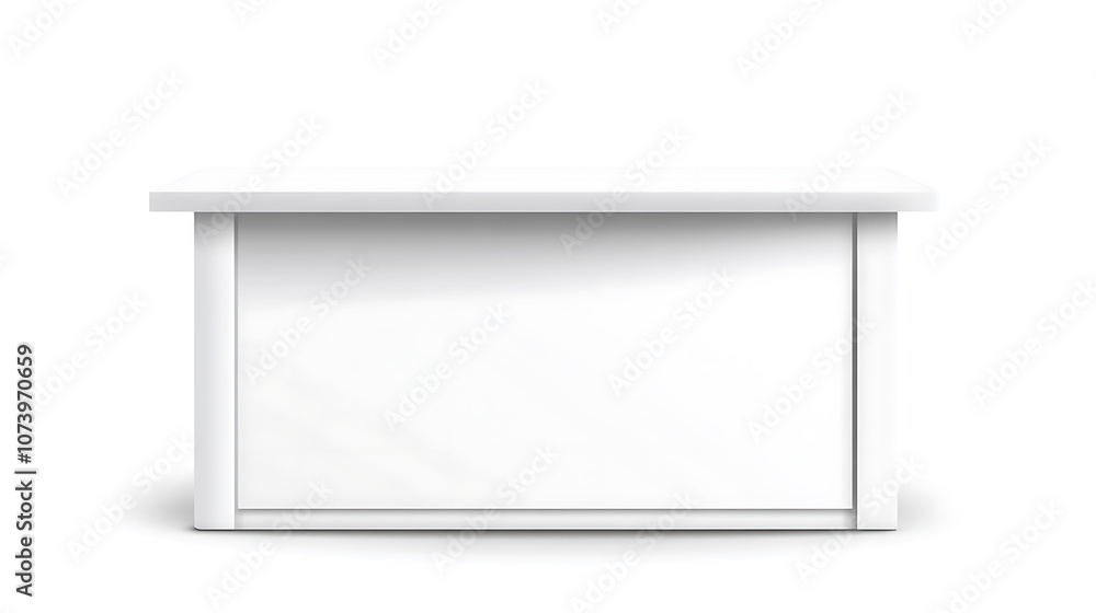 A blank white portable exhibition counter, shown as a realistic vector mockup, suitable for trade show promotional table display stands and design templates A blank white portable exhibition counter, shown as a realistic vector mockup, suitable for trade show promotional table display stands and design templates