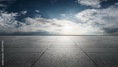 panoramic dark floor background with beautiful cloud horizon sky