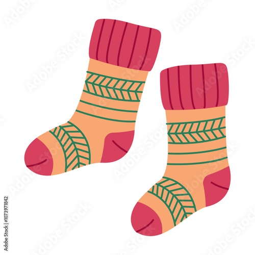 Vector illustration warm socks. Hand drawn flat style isolated colorful socks isolated wool winter clothing.