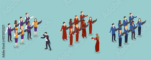 3D Isometric Flat Vector Illustration of Choral Singing, Chorus Rehearsal