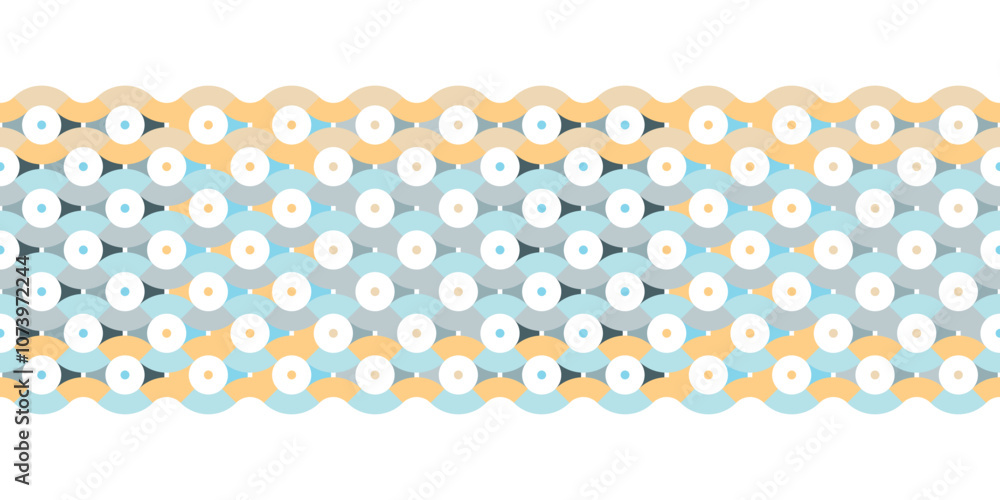 Abstract geometric seamless vector pattern Border with horizontal waves and circles. Modern texture for wallpaper, home decor, wrapping paper, fashion fabrics and giftware. Abstract geometric seamless vector pattern Border with horizontal waves and circles. Modern texture for wallpaper, home decor, wrapping paper, fashion fabrics and giftware.