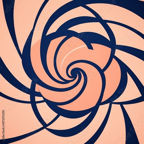 Cute peach and navy blue symmetrical centered swirl background