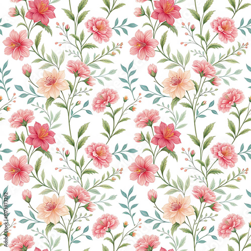  Pastel floral pattern with pink and peach blossoms