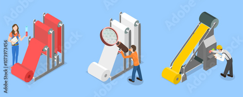 3D Isometric Flat Vector Illustration of Light Industry Factory , Textile Machinery Manufacture
