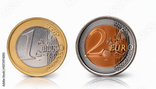 complete set collection of brand new shiny euro and cent coin of euopean currency isolated white background europe finance business concept photo