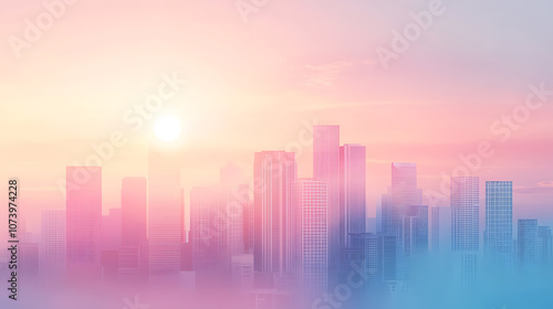 Blurred cityscape background with bokeh effect, light and airy feel, blurred urban skyline