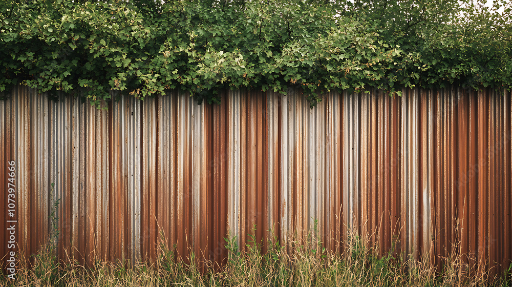 Brown metal fence with corrugated exterior for security and privacy around property Brown metal fence with corrugated exterior for security and privacy around property